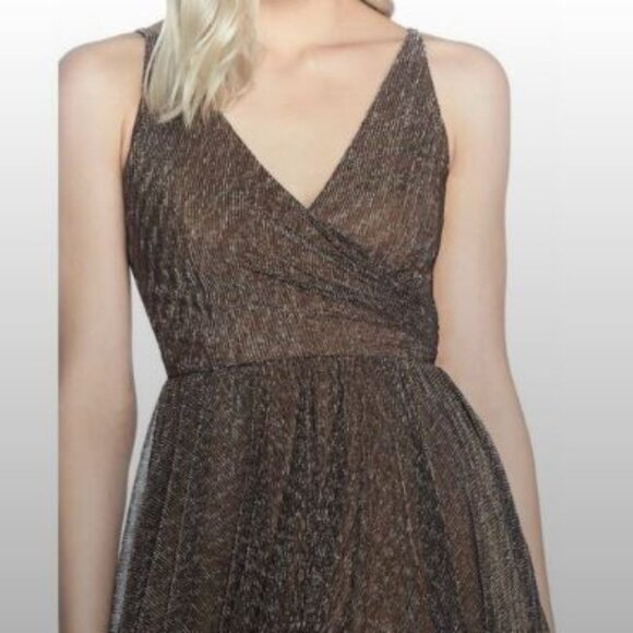 Dress the Population Bronze Gold Metallic Maxi Surplice Wrap Dress XS/S - Picture 2 of 3